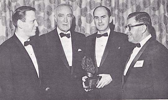 1964 - HENRY R. LUCE, (second from left) publisher of TIME and LIFE, was the first recipient of the Ahepa Socratic Award in 1964. Also shown: U. S. Congressman John Brademas, Supreme President John G. Plumides, Supreme Trustees Chairman Socrates V. Sekles